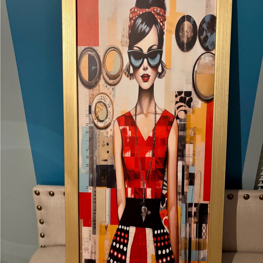 Chic Retro Woman Art Print in Gold Frame